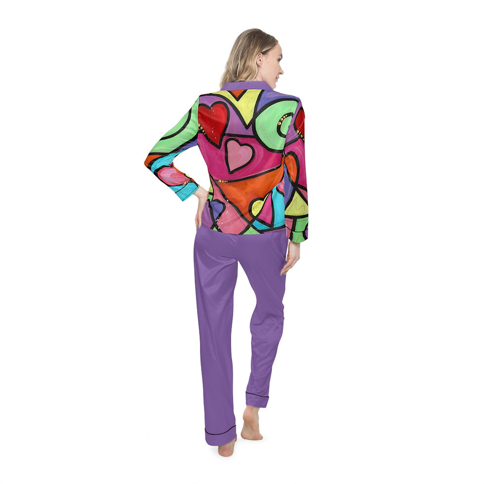 Thumbnail: Heart Design Women's Satin Pajamas by Eric Waugh