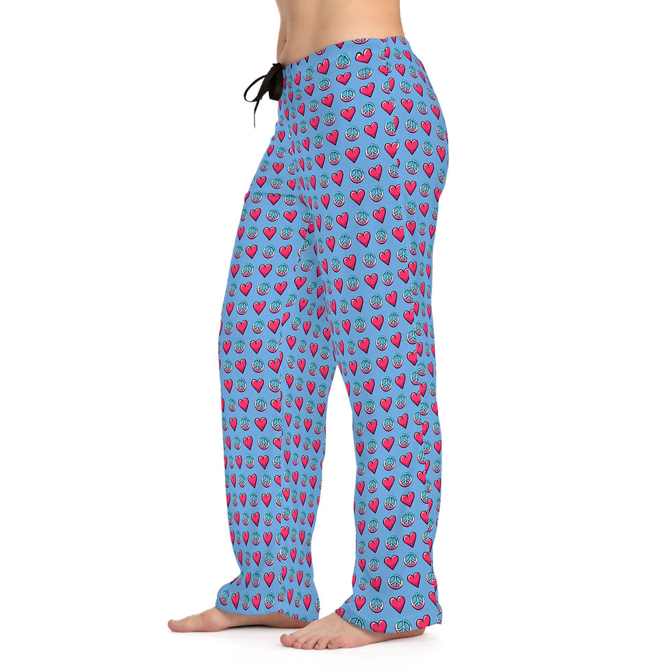 Thumbnail: Women's Pajama Pants. Peace, Love and Pillow Time by Eric Waugh