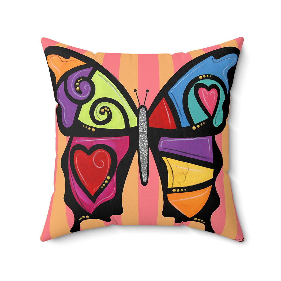 Thumbnail: Faux Suede Square Pillow. Butterfly Hearts and Swirls by Eric Waugh