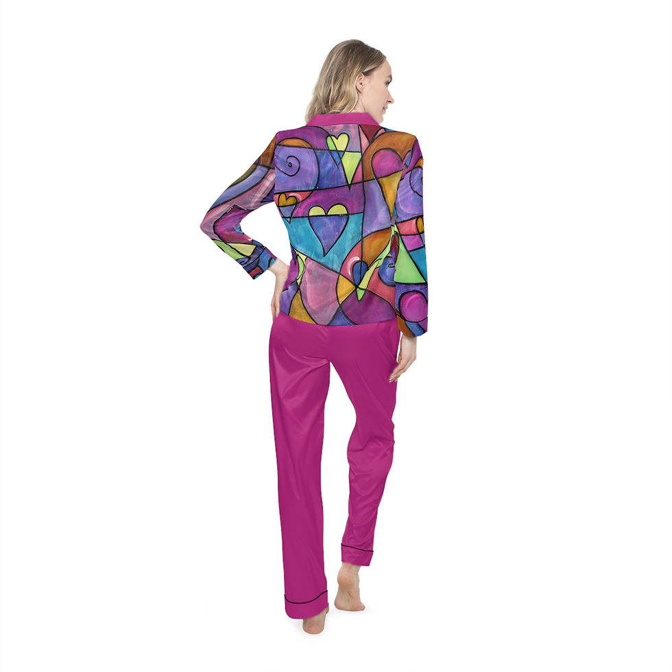 Thumbnail: Heart Design Women's Satin Pajamas by Eric Waugh