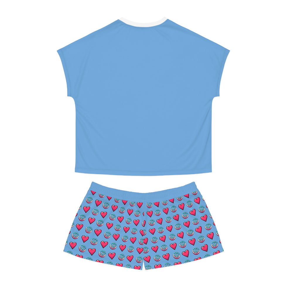 Thumbnail: Women's Short Pajama Set. Peace, Love and Pillow Time by Eric Waugh