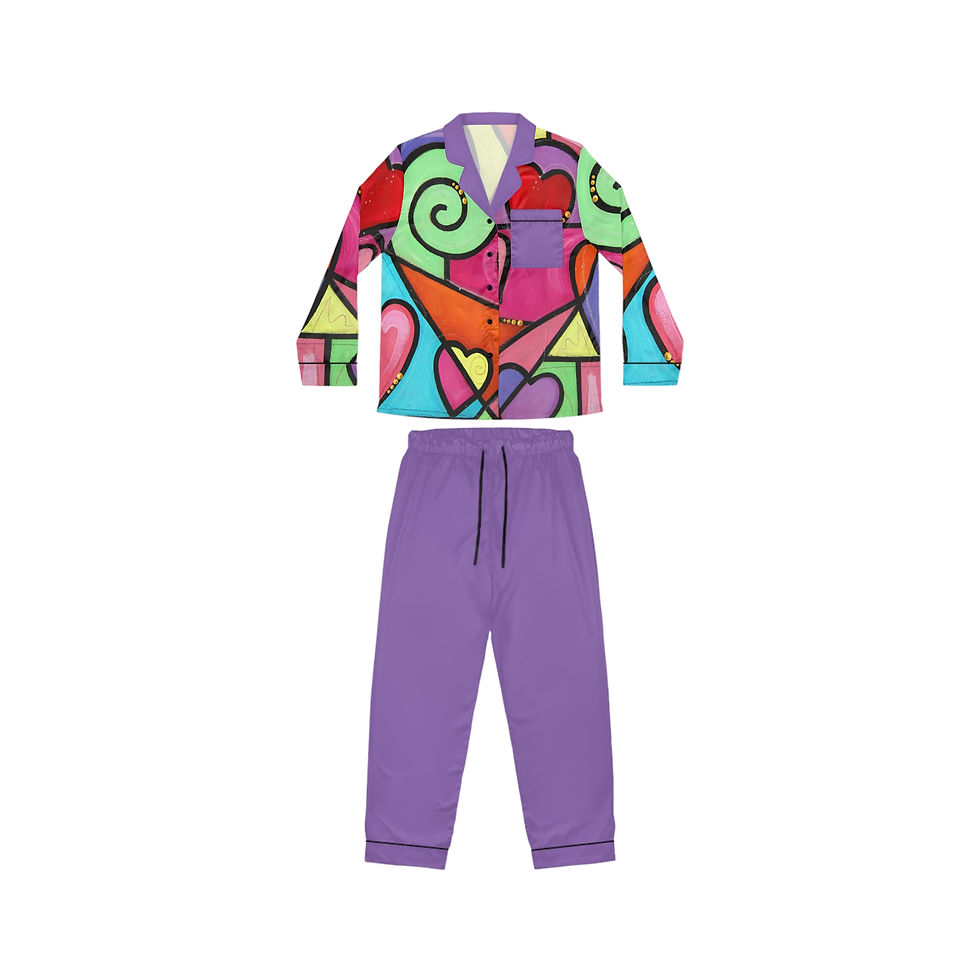 Thumbnail: Heart Design Women's Satin Pajamas by Eric Waugh