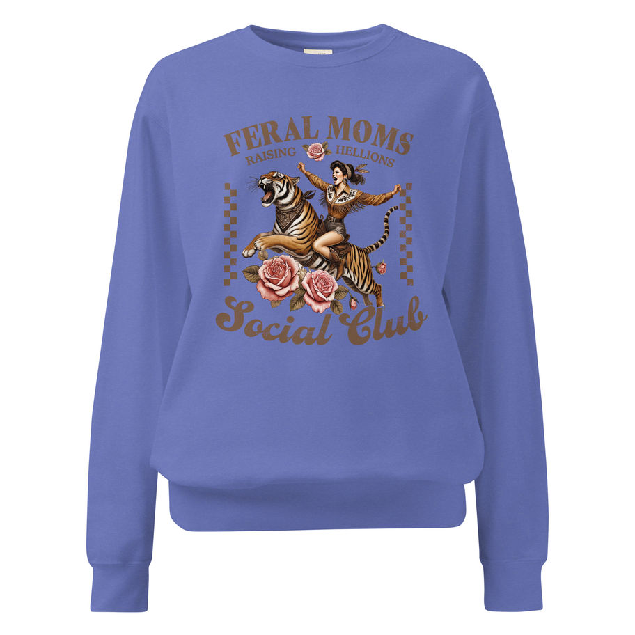 feral moms social club sweatshirt funny mom life crewneck cozy statement pullover