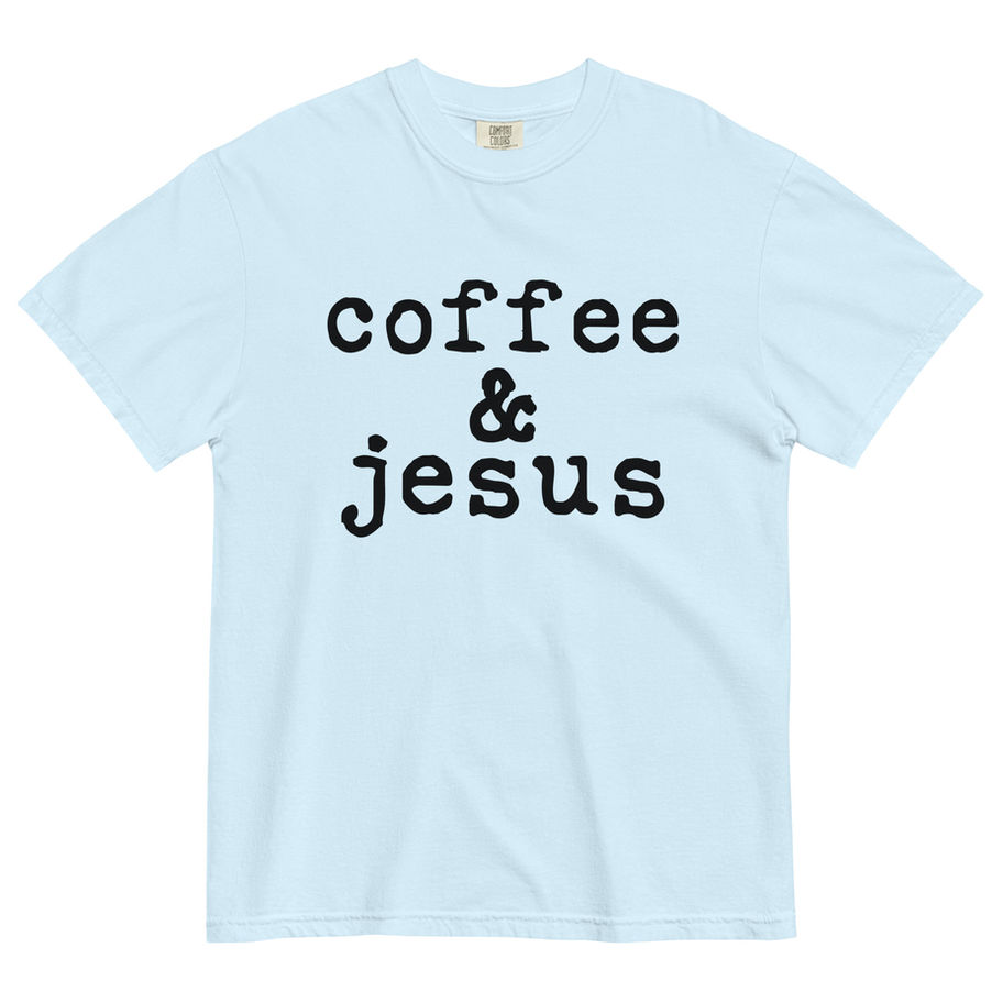 faith and coffee black graphic chambray tee color