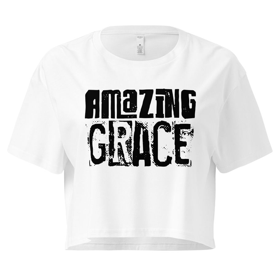 white amazing grace christian crop top black inspirational faith shirt for women