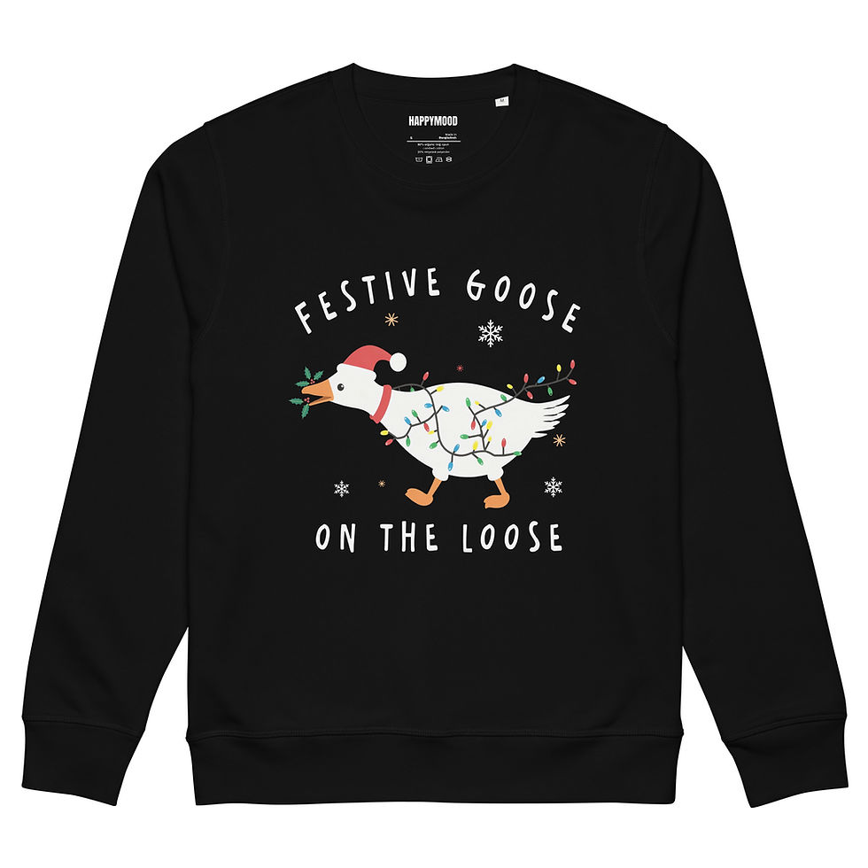 Festive Goose on the Loose Sweatshirt Organic Mid-Weight Sweatshirt FRONT DESIGN