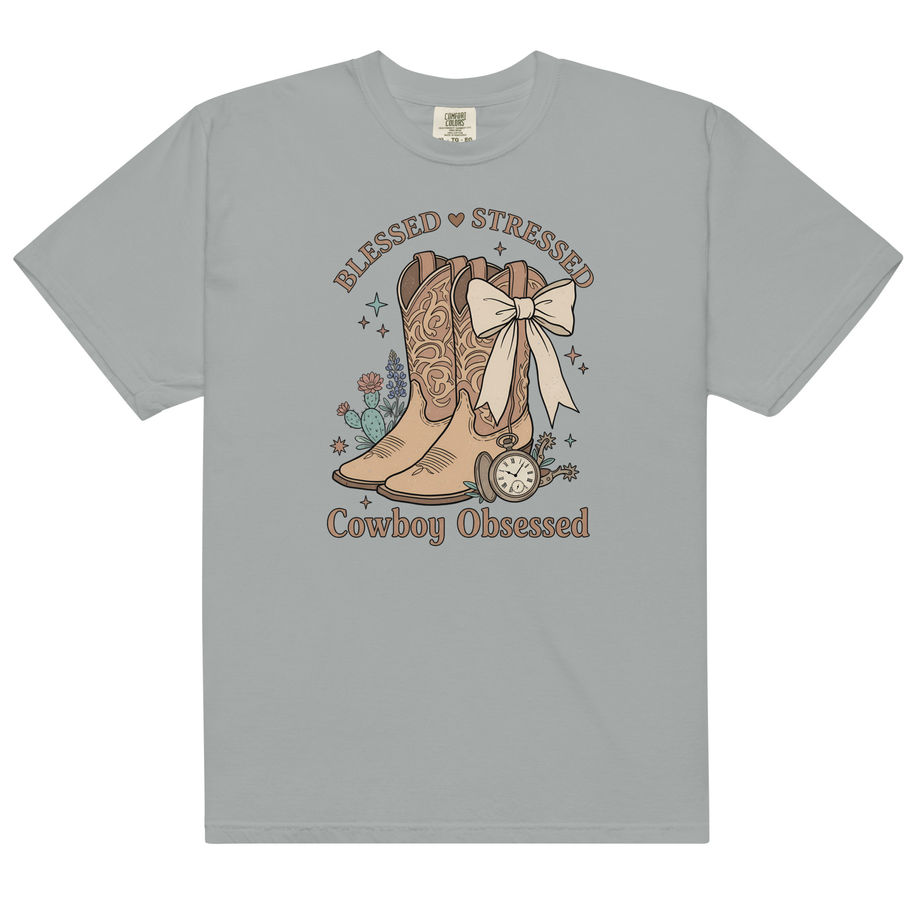 Blessed Stressed Cowboy Obsessed Heavyweight T-Shirt