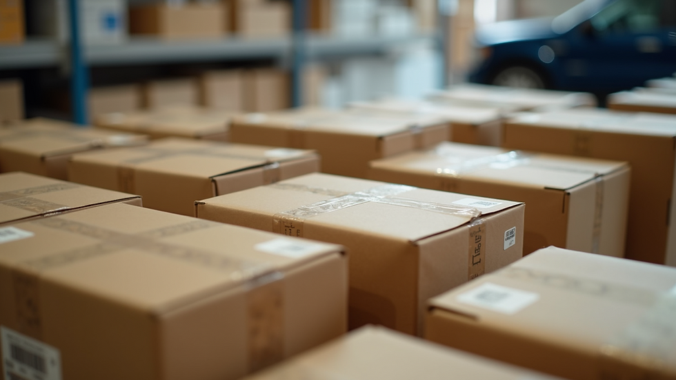 Close-up view of shipping packages ready for delivery