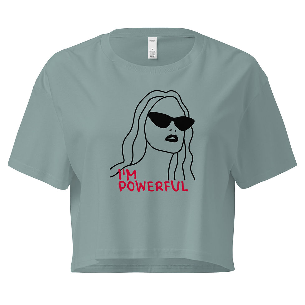 MINERAL crop top with minimalist woman’s face and “i’m powerful” text
