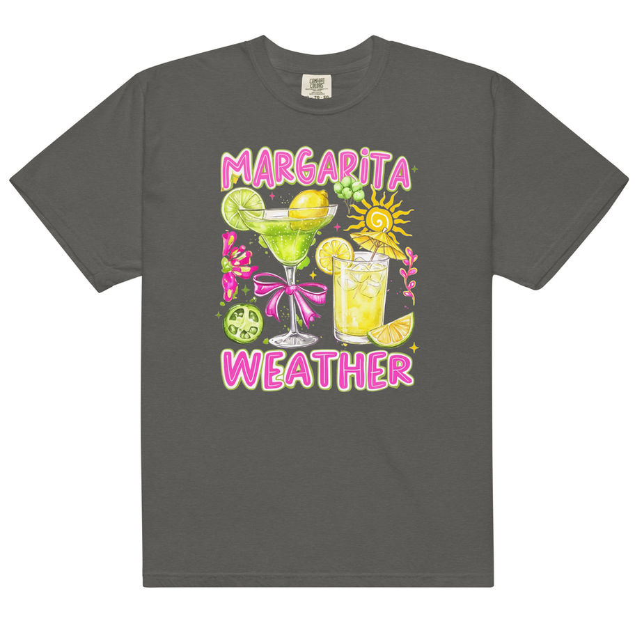 Margarita weather graphic t-shirt with fun summer cocktail design and relaxed vacation aesthetic.