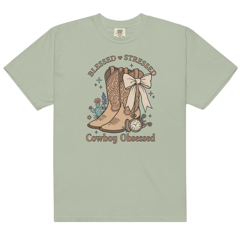 Blessed Stressed Cowboy Obsessed Heavyweight T-Shirt