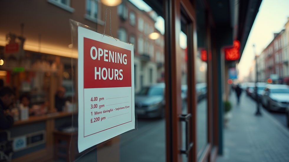 High angle view of a store's opening hours sign