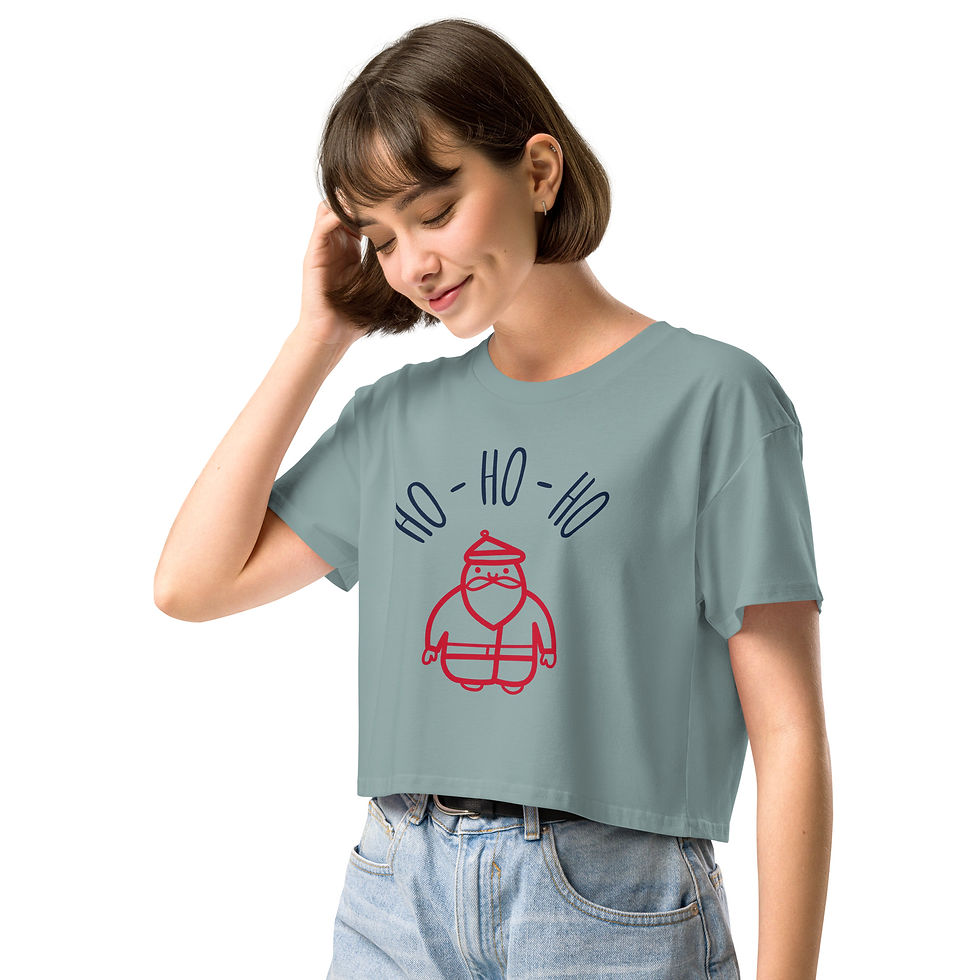 mineral crop top with minimalist Santa face and the text “ho ho ho”