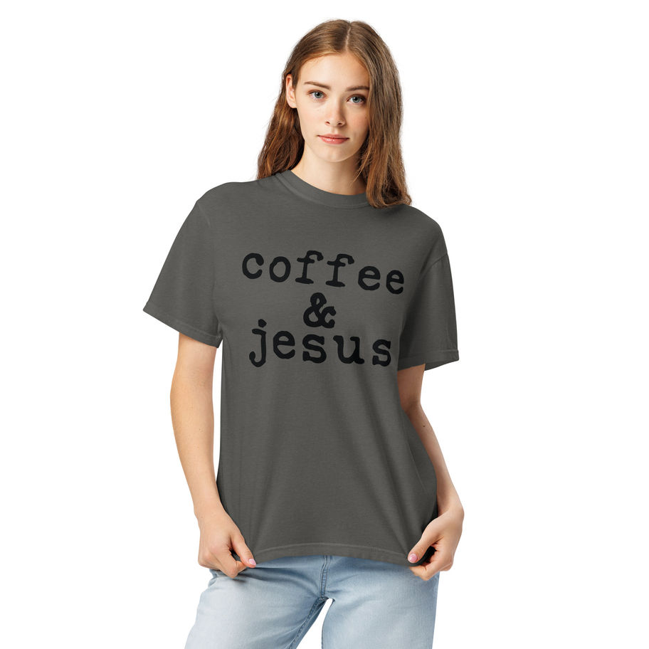 faith and coffee black graphic gray tee color