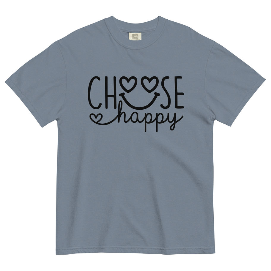 “Choose Happy Heavyweight T-Shirt front view” BLUE JEAN TEE