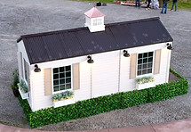 backside of luxury portable restroom