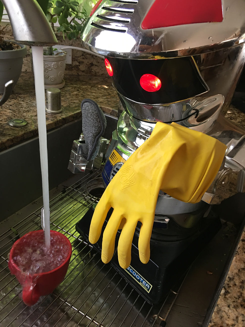 AI washed and cleans dishes and pans and pots
