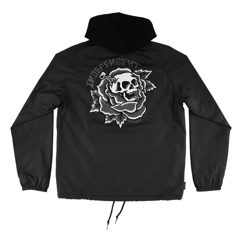 Independent Dressen Skull Rose Hood Windbreaker Jacket Black