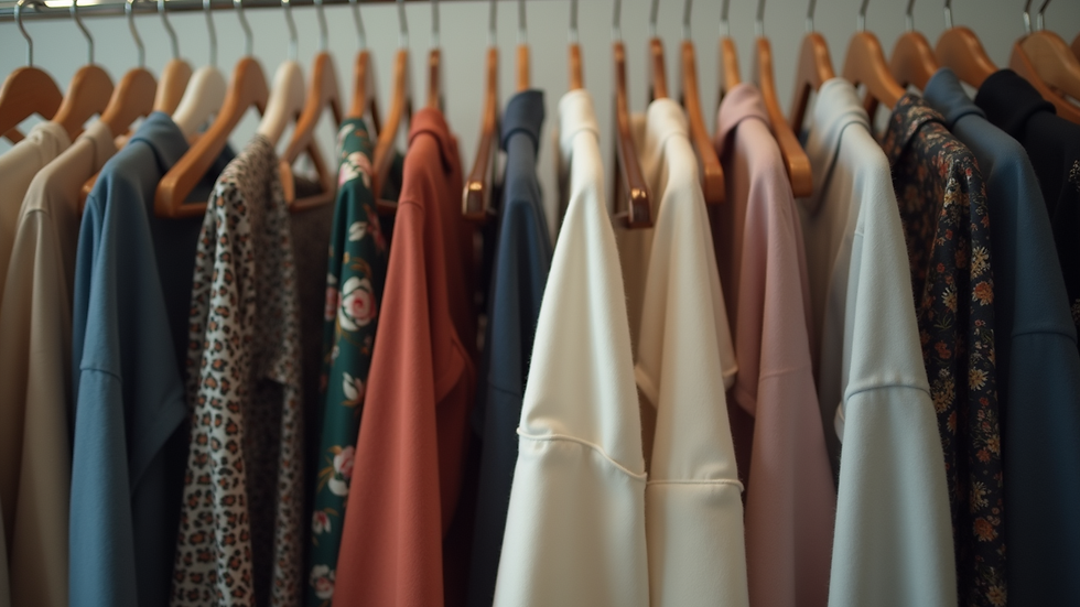Eye-level view of a stylish clothing rack filled with trendy outfits