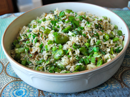 Herby Baked Brown Rice with Fresh Beans