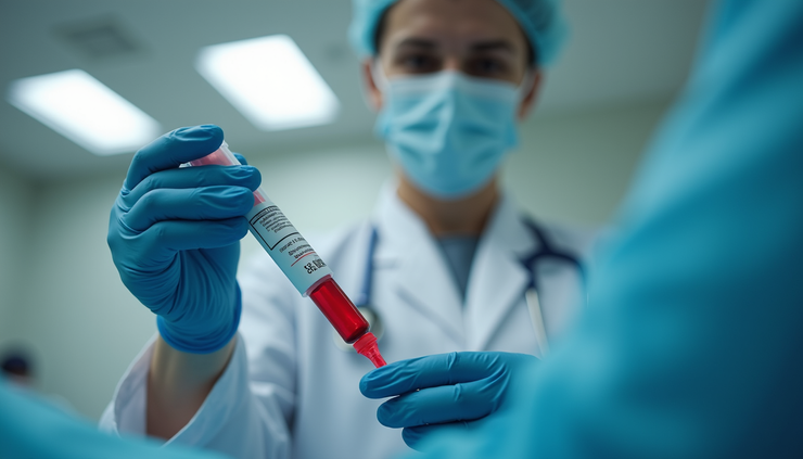 Close-up view of a phlebotomist preparing a blood collection tube