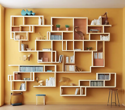 built-in wall shelving organized book shelves