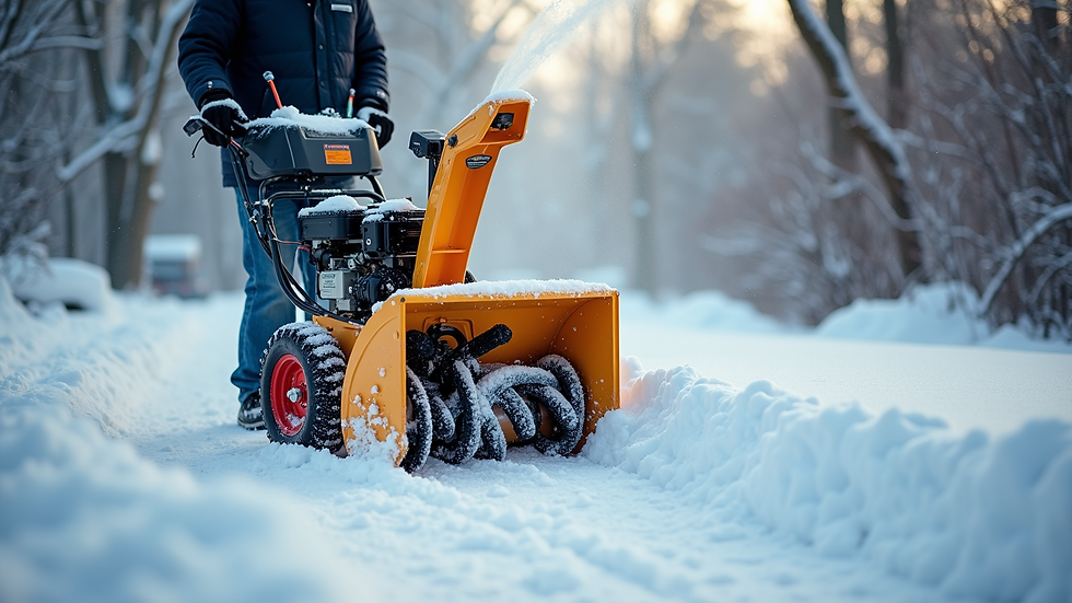 Close-up of a snow blower clearing a driveway
