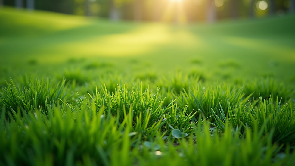 High angle view of a green lawn with vibrant grass