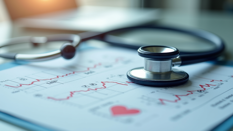 Close-up view of a stethoscope on a medical chart