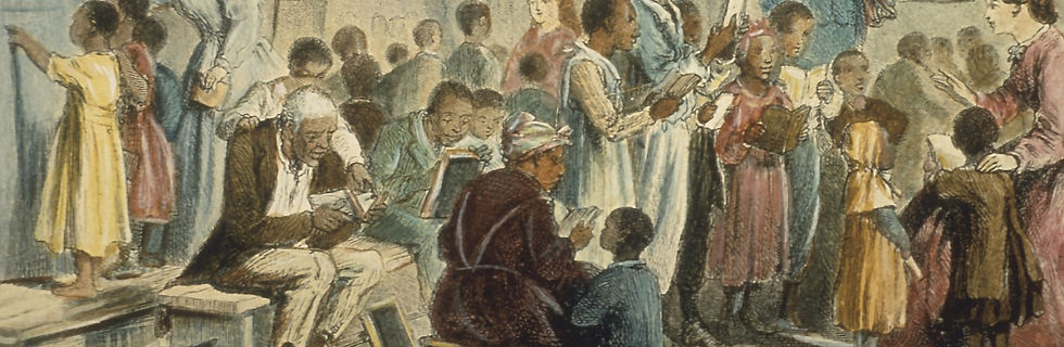 Engraving of Freed black slaves learning to read in school circa 1860.jpeg