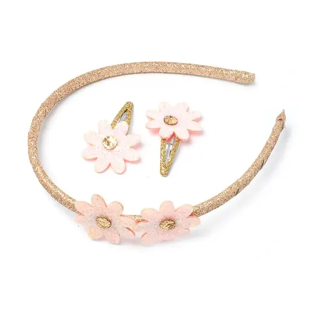 Molly & Rose Glitter Flower Hair Slides and Alice band Set