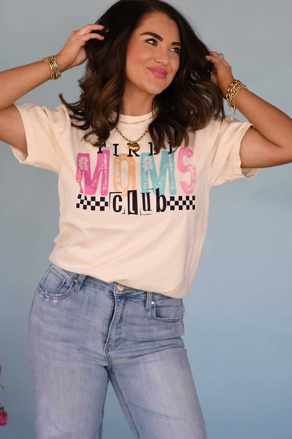 TIRED MOMS CLUB CHECKERED TEE
