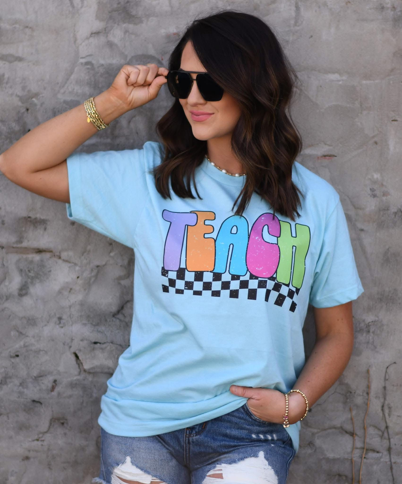 TEACH CHECKERED TEE