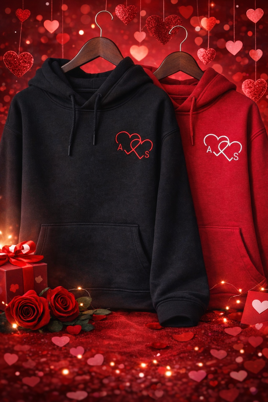 Cœurs Entrelacés Couple Hoodie