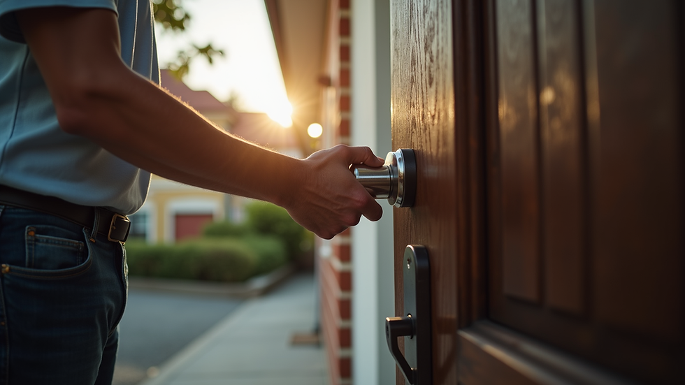 Eye-level view of a locksmith unlocking a residential door