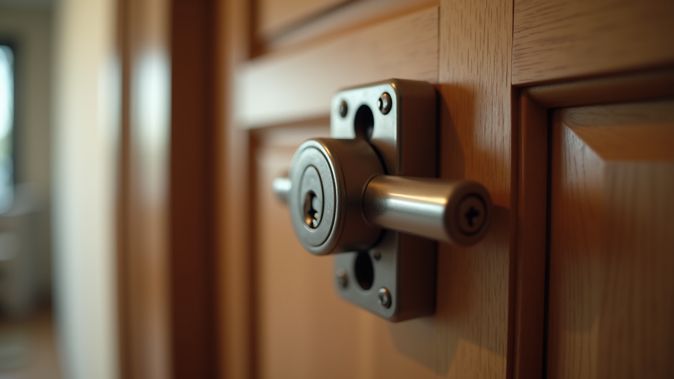 Eye-level view of a multipoint door lock mechanism installed on a wooden door