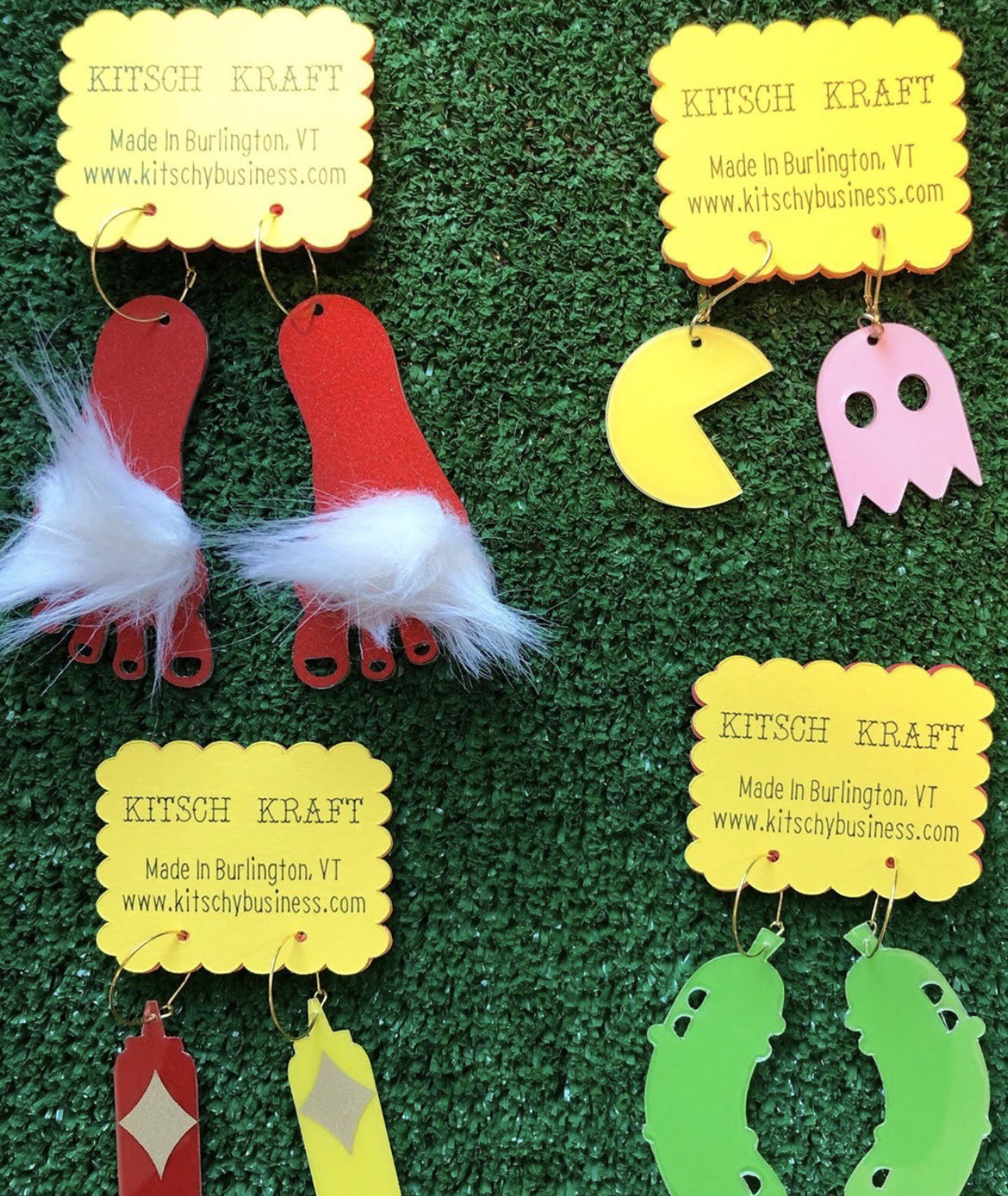 Pac Man, Hairy Feet, Pickle, Ketchup and Mustard Earrings