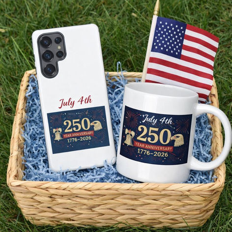 Patriotic America 250th anniversary gift set with mug and phone case