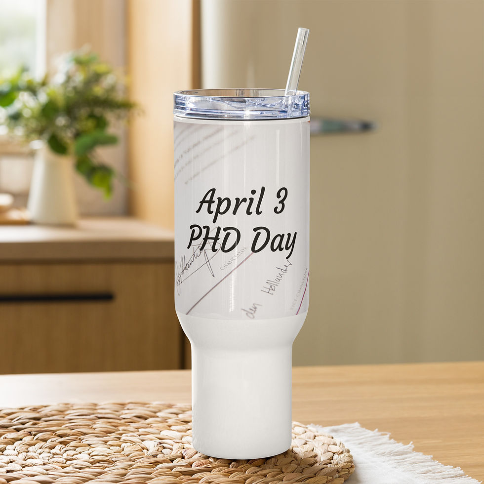 Travel mug with a handle April 3 PHD Day