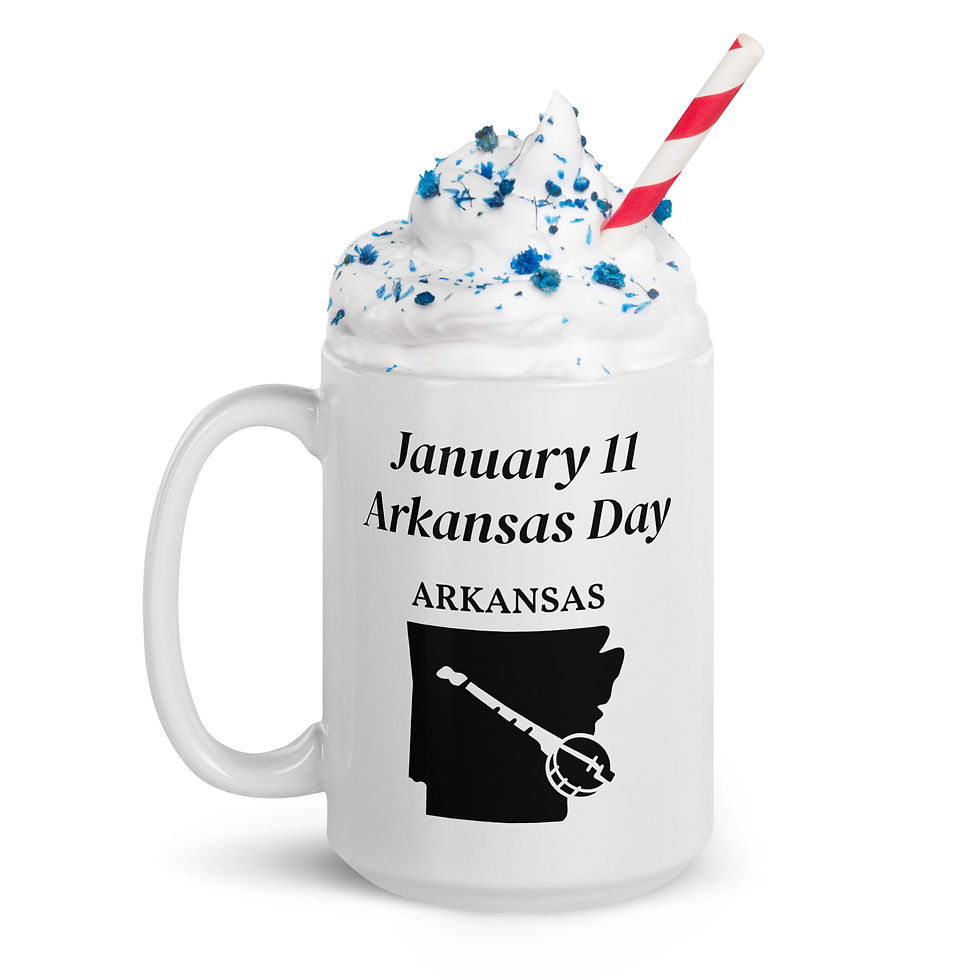 Thumbnail: White glossy mug January 11 Arkansas Day