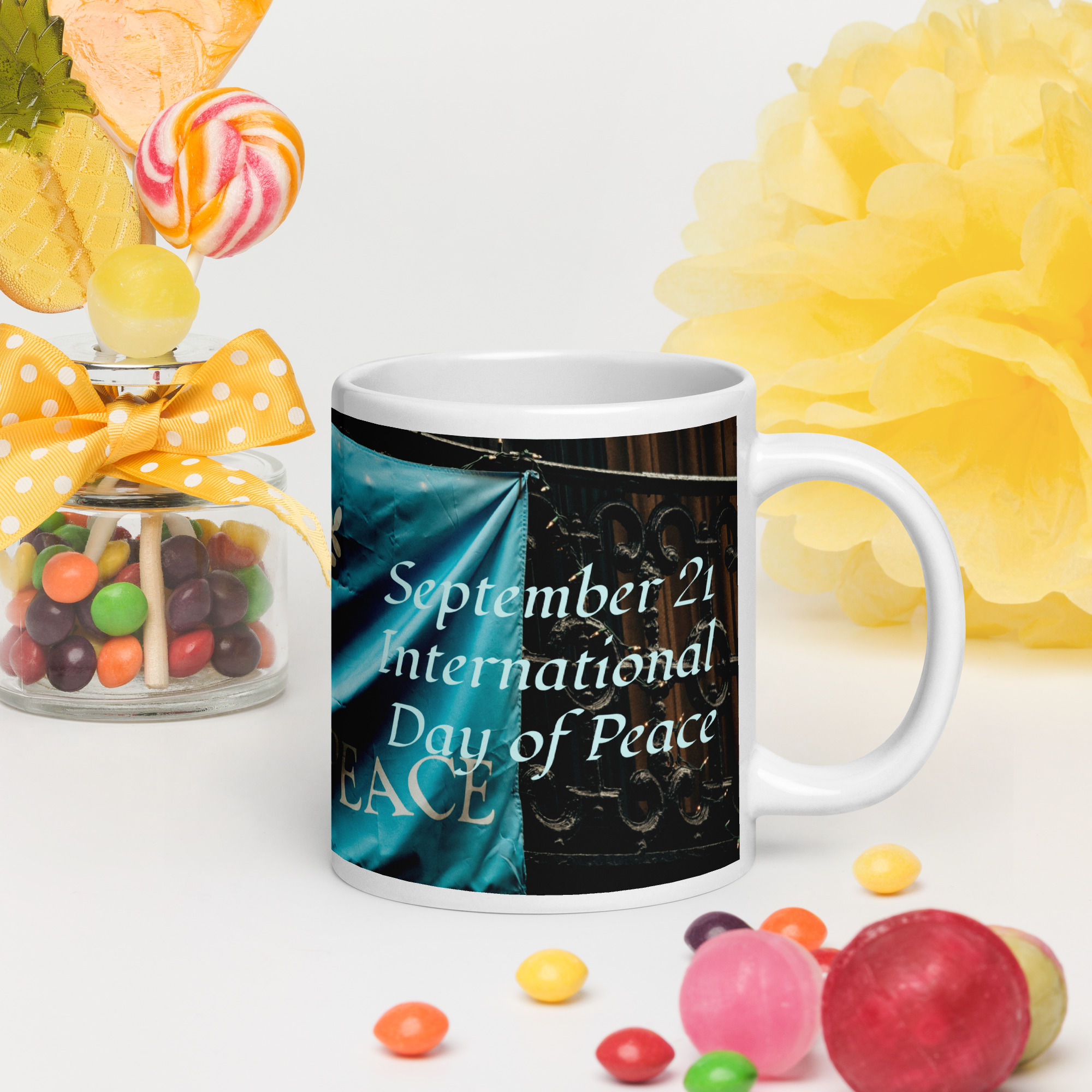White glossy mug September 21 International Day of Peace