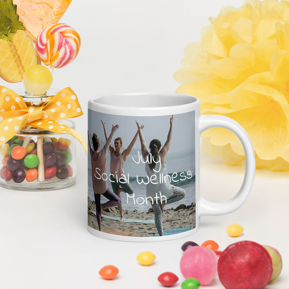 White glossy mug July Social Wellness Month