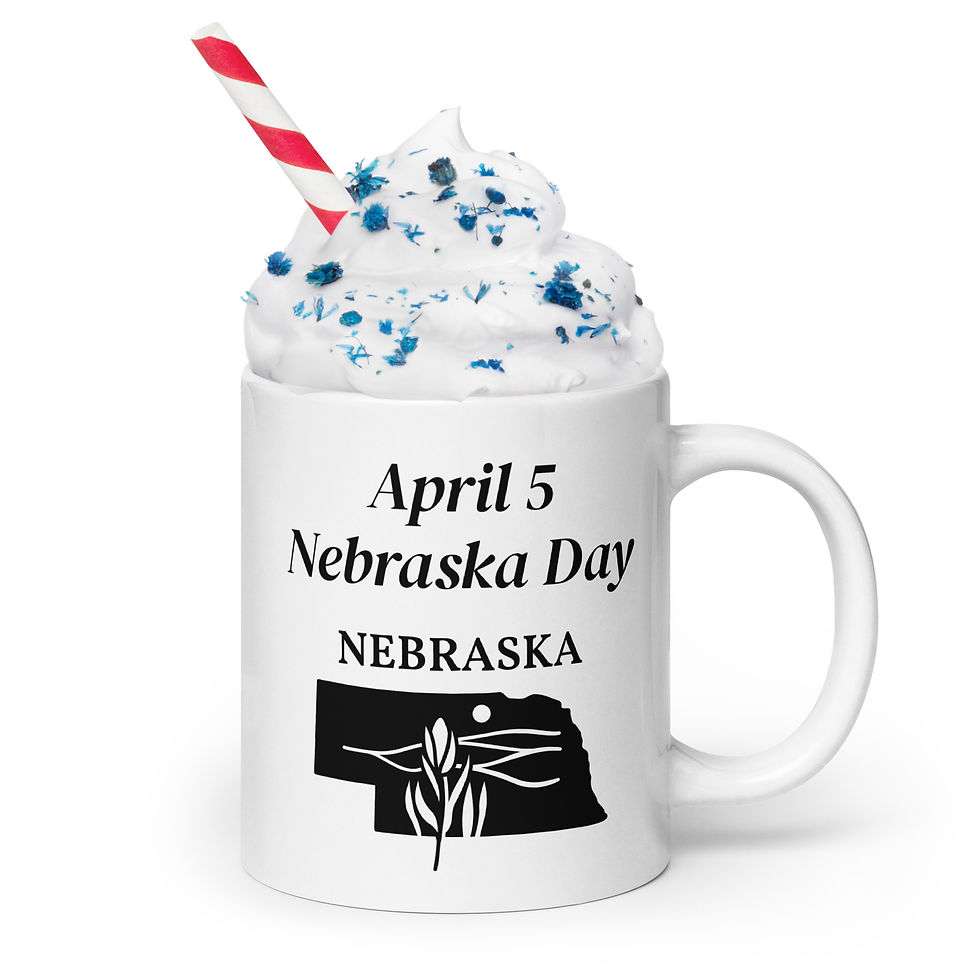 White glossy mug April 5 Nebraska Day