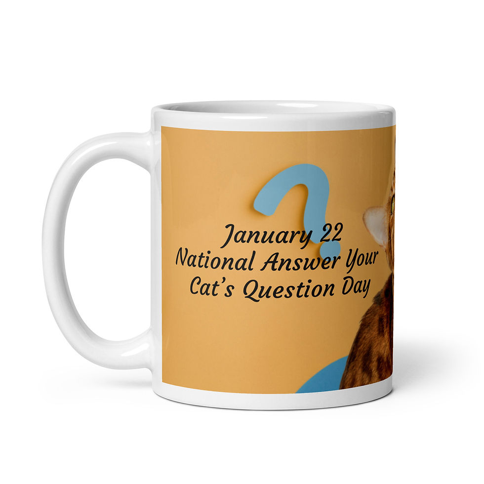 Thumbnail: White glossy mug January 22 National Answer Your Cat's Question Day