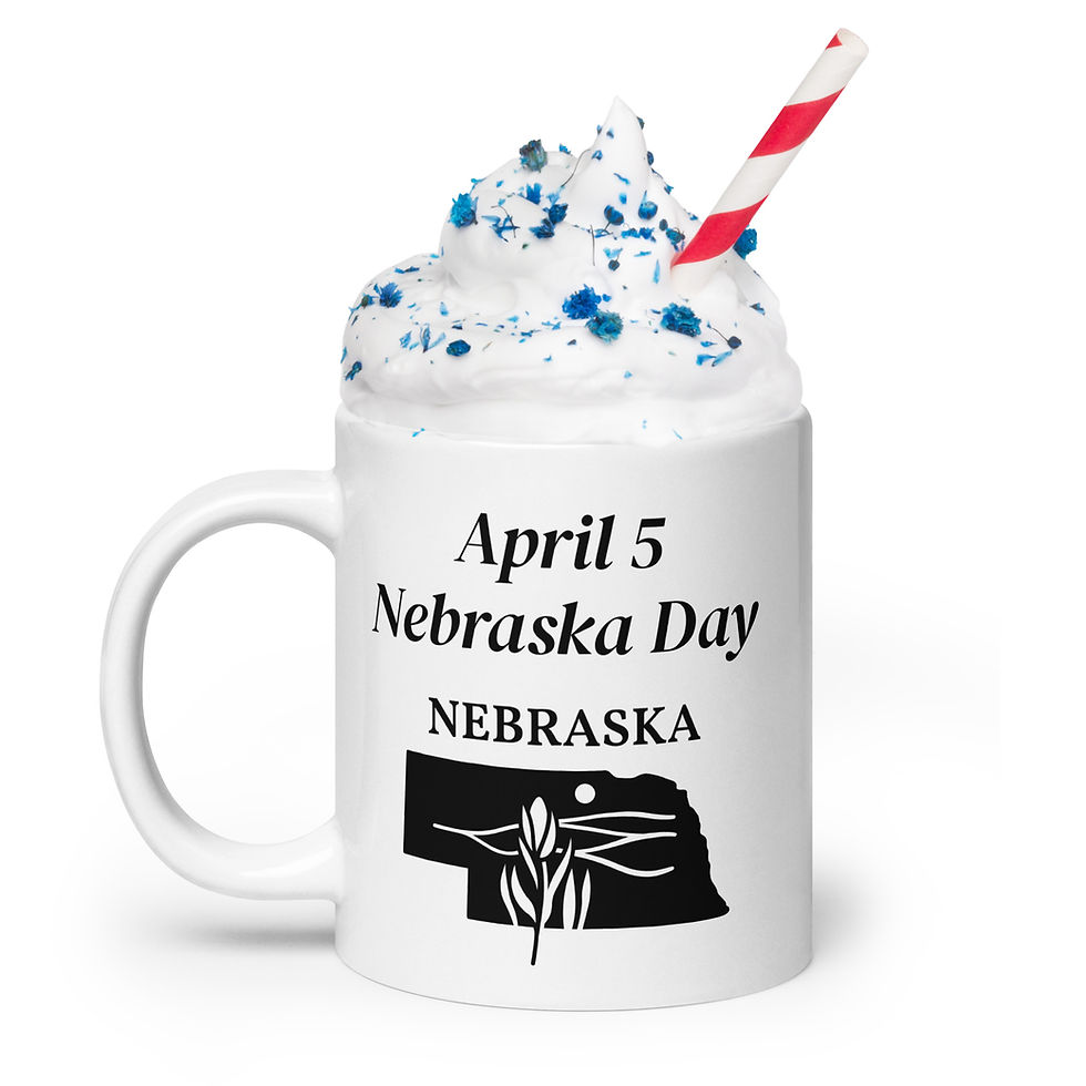 Thumbnail: White glossy mug April 5 Nebraska Day