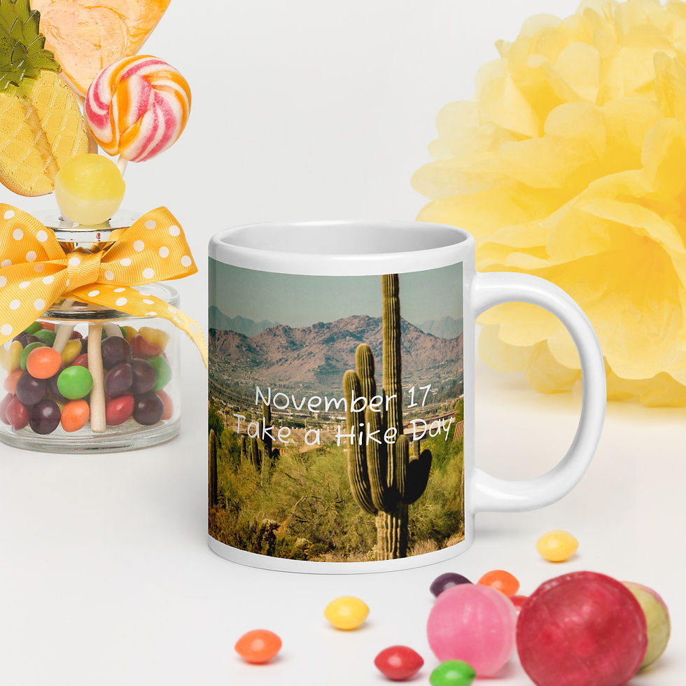 White glossy mug November 17 Take a Hike Day