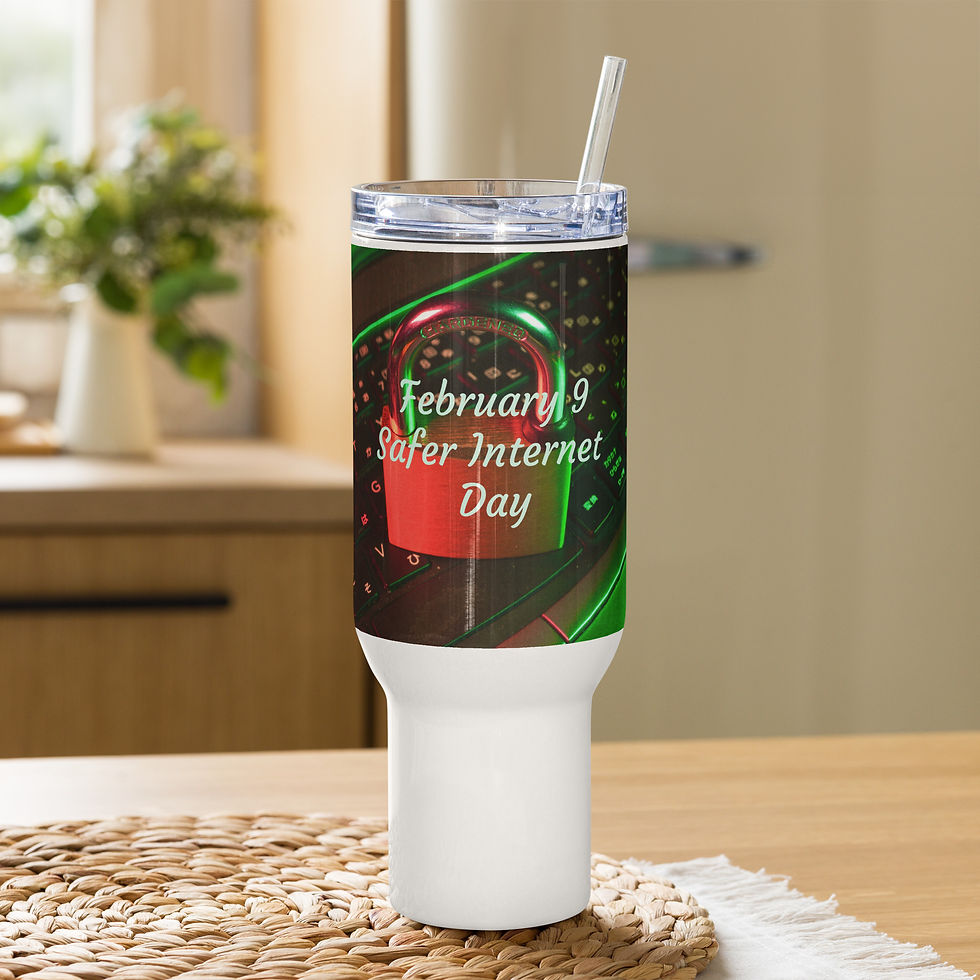 Travel mug with a handle February 9 Safer Internet Day