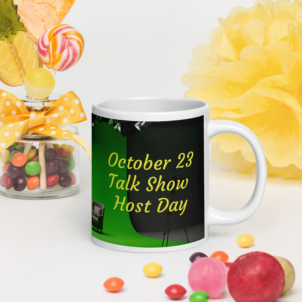 White glossy mug October 23 Talk Show Host Day