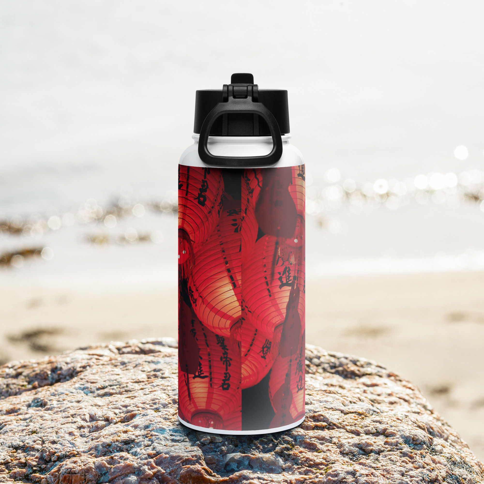 Stainless steel water bottle with a straw lid April 20 Chinese Language Day