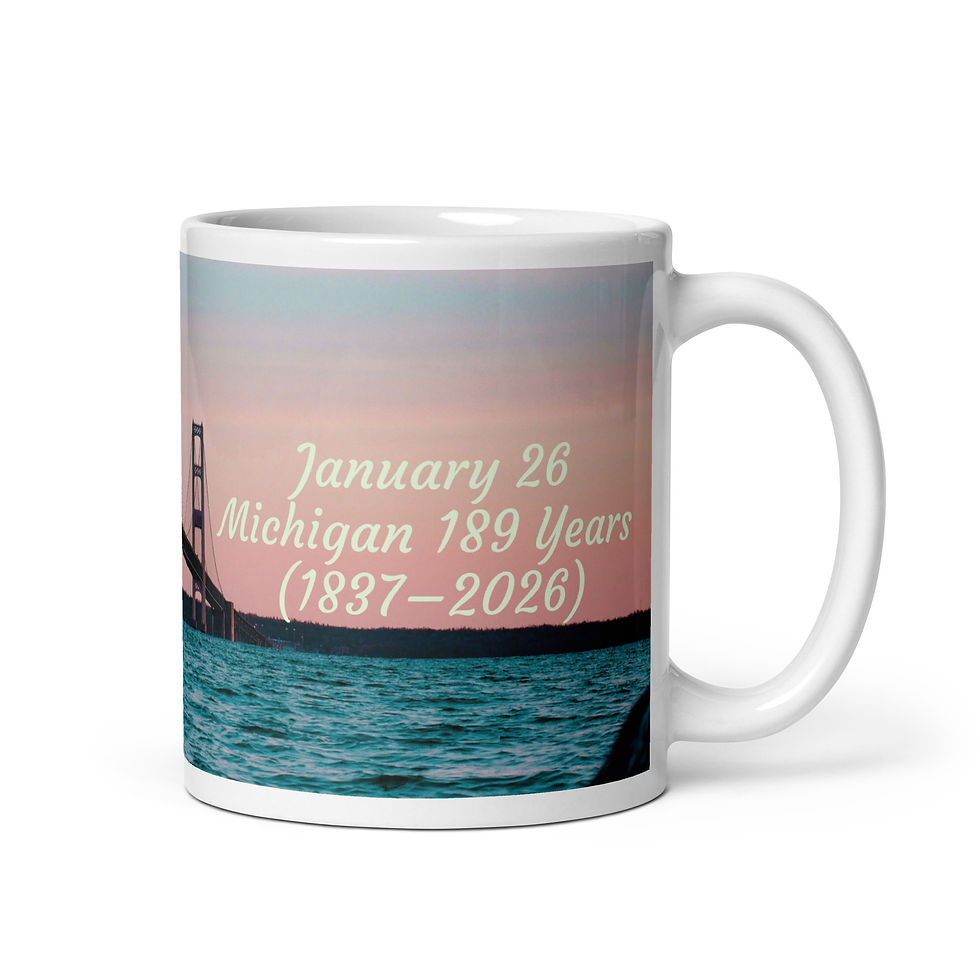 Thumbnail: White glossy mug January 26 Michigan 189 Years (1837-2026)